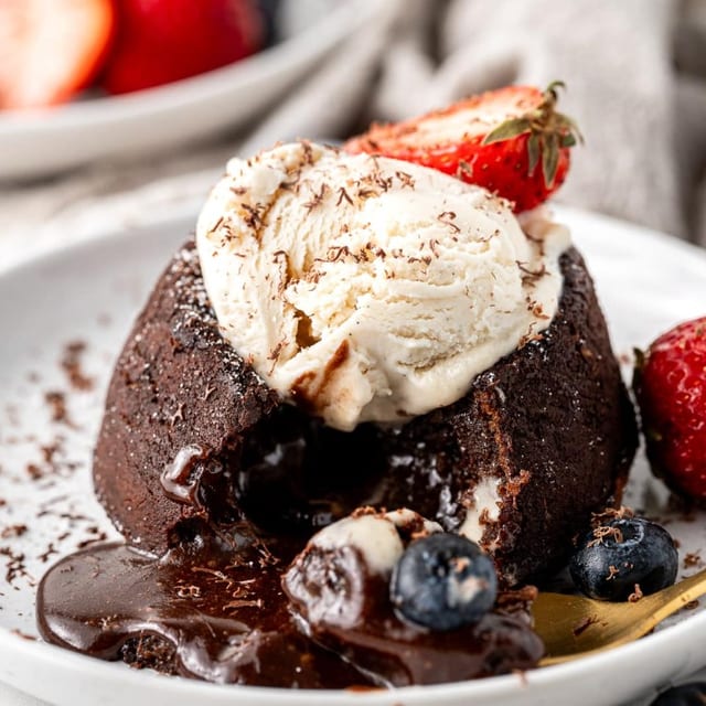Chocolate Lava Cake with Ice Cream.
