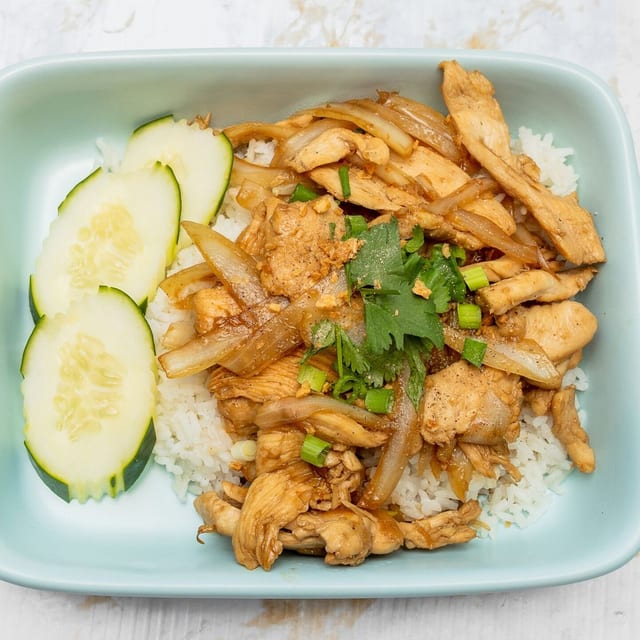 Crispy Chicken Over Rice.