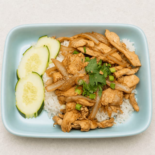 Crispy Chicken Over Rice.
